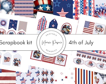 4th of July Scrapbook Kit: Printable Paper & Embellishments (Digital Download)