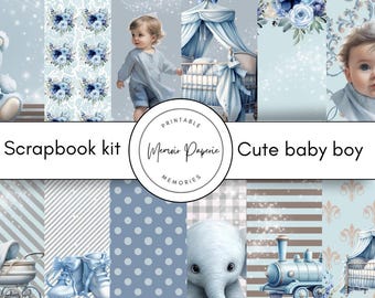 Kit de álbum de recortes para bebé niño azul: páginas imprimibles y adornos (descarga digital)