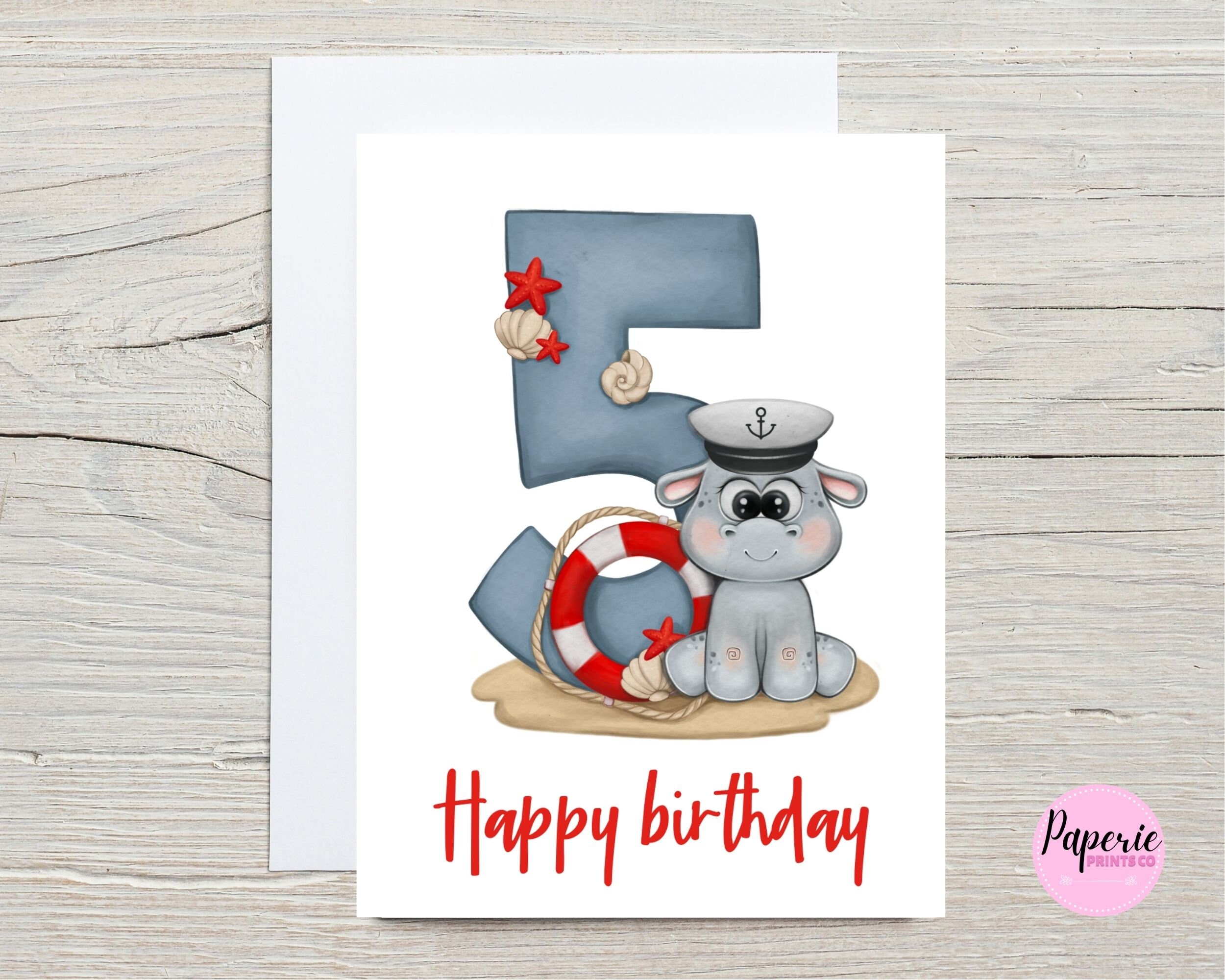Buy 5th Birthday Card Boy Hippo Birthday Card Son Friend Nephew ...