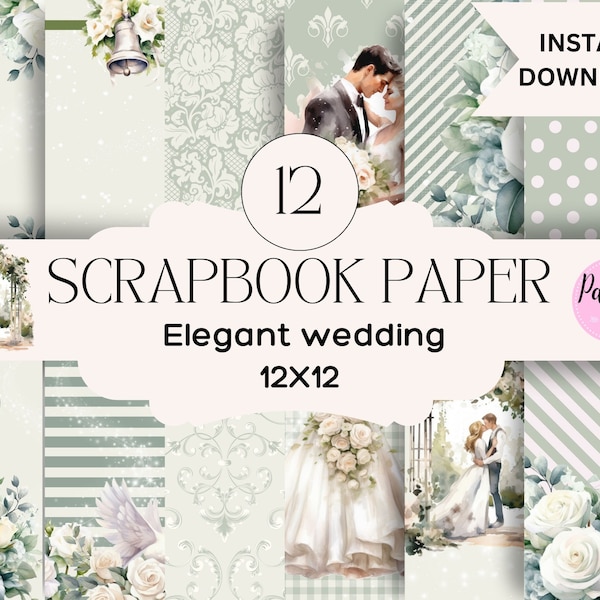 Wedding scrapbook paper printable Elegant wedding scrapbook paper digital download set of 12