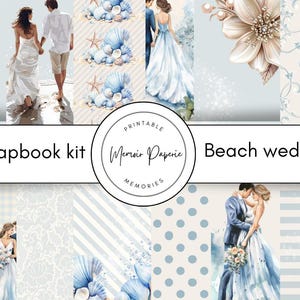 Kit de scrapbooking de mariage à la plage imprimable, kit de journal de mariage à la plage, scrapbooking de mariage à la plage, papier et embellissements de scrapbooking de mariage à la plage