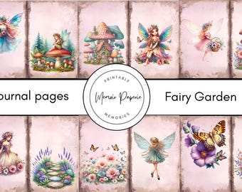 Fairy garden junk journal pages: Printable Digital Collage (8.5x11) (Digital Download)