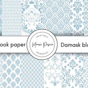 Blue Damask Scrapbook Paper: Vintage Printable Patterns (Digital Download)