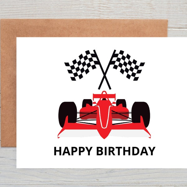 Racing car birthday card for him, Checkered flag racing car birthday card, Birthday card for him, Male birthday card, Formula one card