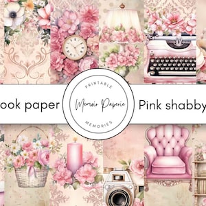 Shabby chic pink digital scrapbook paper, Pink shabby chic printable scrapbook paper,  Pink shabby chic floral patterns, Shabby floral paper