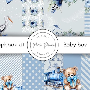 Kit per scrapbooking per neonato, kit per scrapbooking digitale per neonato, carte stampabili, abbellimenti per neonato