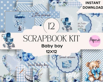 Kit de scrapbooking bébé garçon imprimable bébé garçon kit de scrapbooking numérique papiers imprimables embellissements bébé garçon