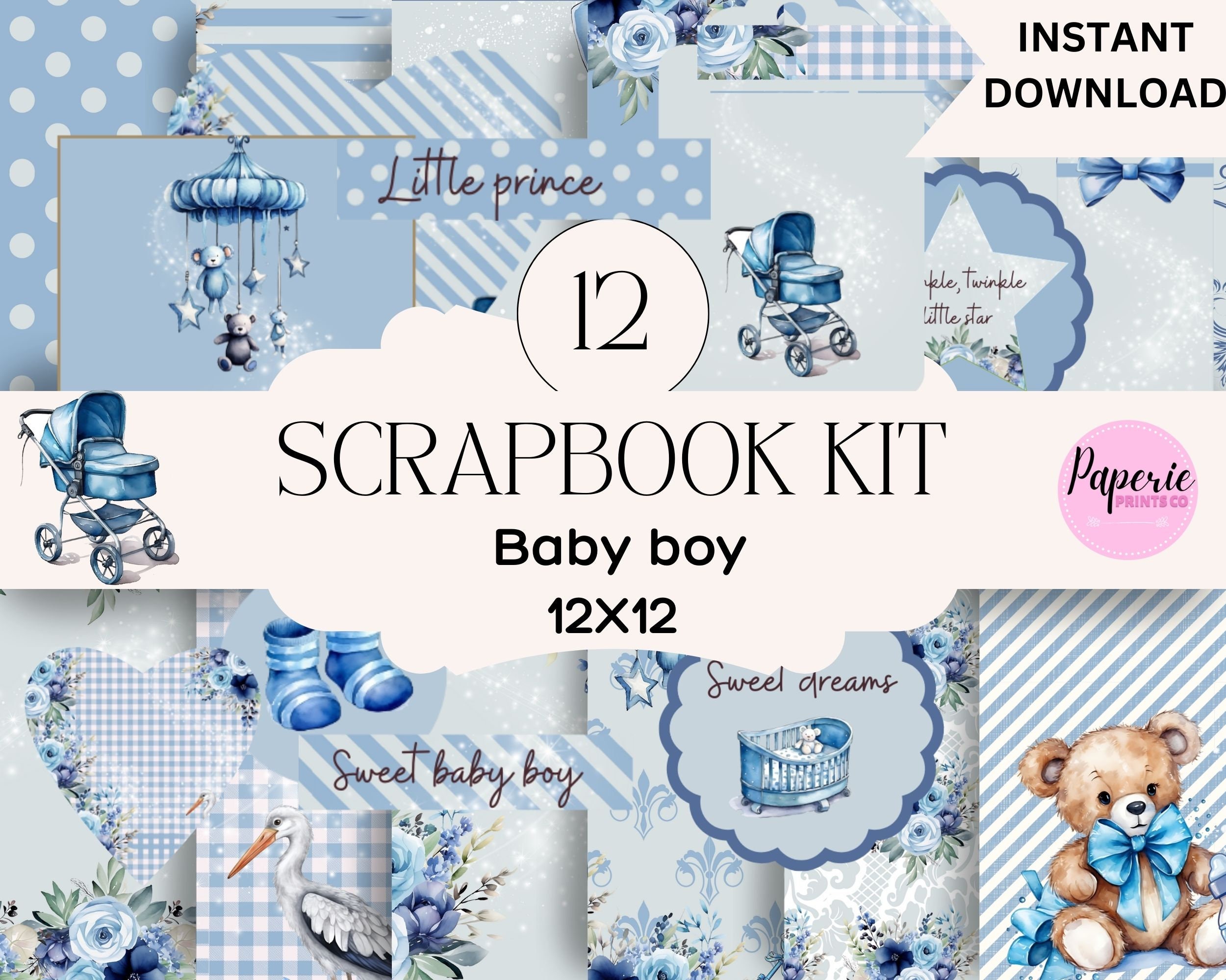 Newborn Baby Boy Scrapbook Kit Graphic by PaperiePrintsCo · Creative Fabrica