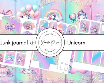 Kit de diario basura Unicorn Rainbow: efímeras y papeles digitales (descarga digital)