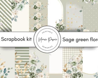 Kit de scrapbooking floral verde salvia: Adornos de papel imprimibles para bodas (descarga digital)