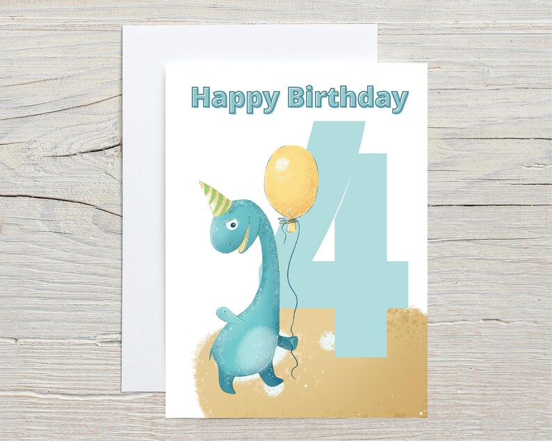 4 Year Old Boys Cute Birthday Card Printable Dinosaur Etsy