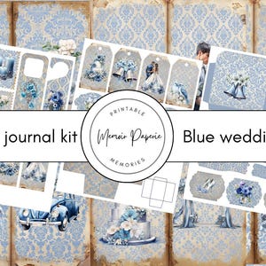 Blauwe bruiloft junk dagboek kit, bruiloft junk dagboek kit, blauwe bruiloft dagboek pagina&#39;s en efemere, bruids junk dagboek digitaal, blauwe bruiloft
