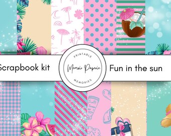Fun in the sun plakboekkit afdrukbaar strand plakboekpakket zwembadfeest plakboekpapier pakket zomervakantie digitale plakboekdagboekkit