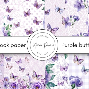 Purple floral butterfly scrapbook paper, Purple butterfly patterned paper, Purple floral butterfly patterns, Floral butterfly patterns