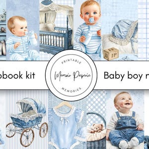 Blau Baby Scrapbook Kit zum Ausdrucken, Baby Scrapbook Kit, Baby Scrapbook Papier und Verzierungen, Baby Junge blau