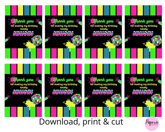 80s Theme Birthday Party Thank You Tags Digital 80s Theme - Etsy