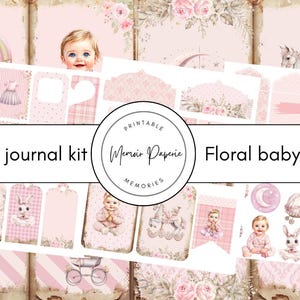 Nieuwe babymeisje junk dagboek kit, baby meisje junk dagboek kit afdrukbaar, plakboek kit babymeisje, roze baby meisje dagboek kit digitaal