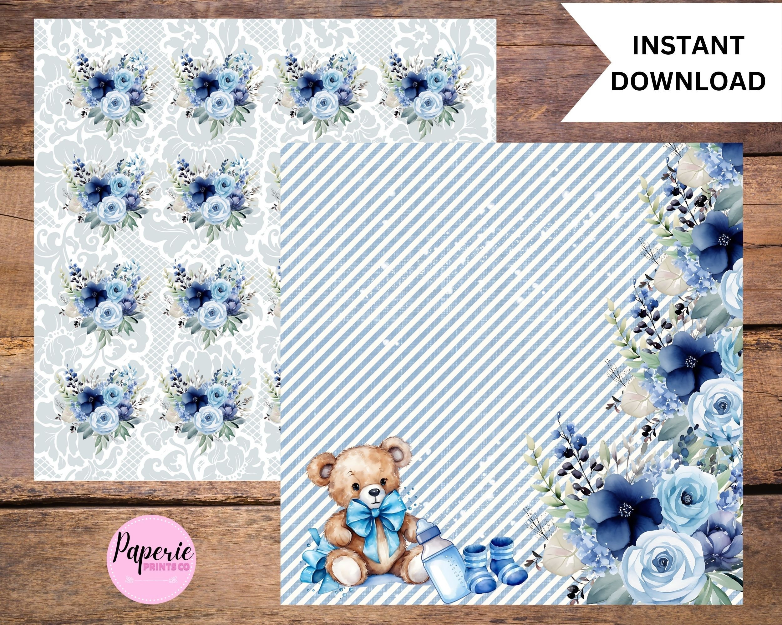 Baby Boy Scrapbook Paper Printable Baby Boy Digital Paper Baby Boy
