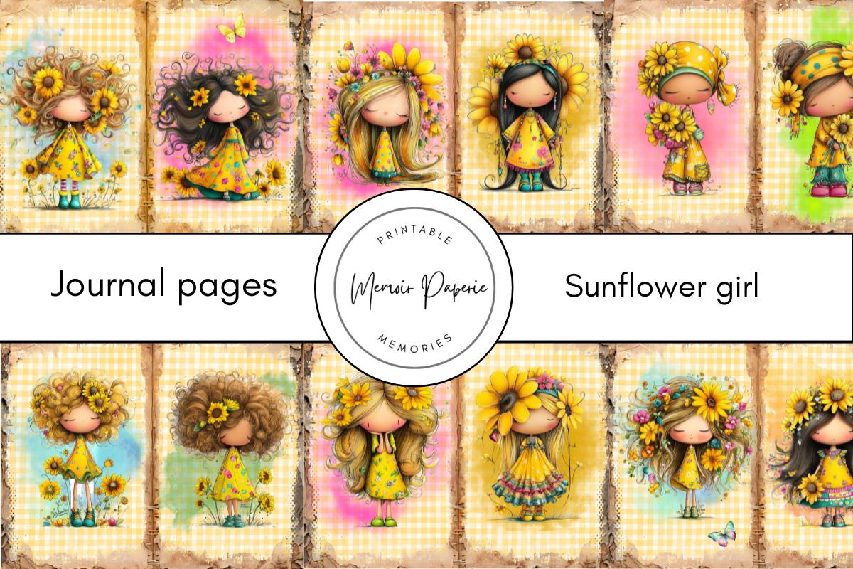 Sunflower Girl Junk Journal Pages: Printable Digital Collage (8.5x11 ...