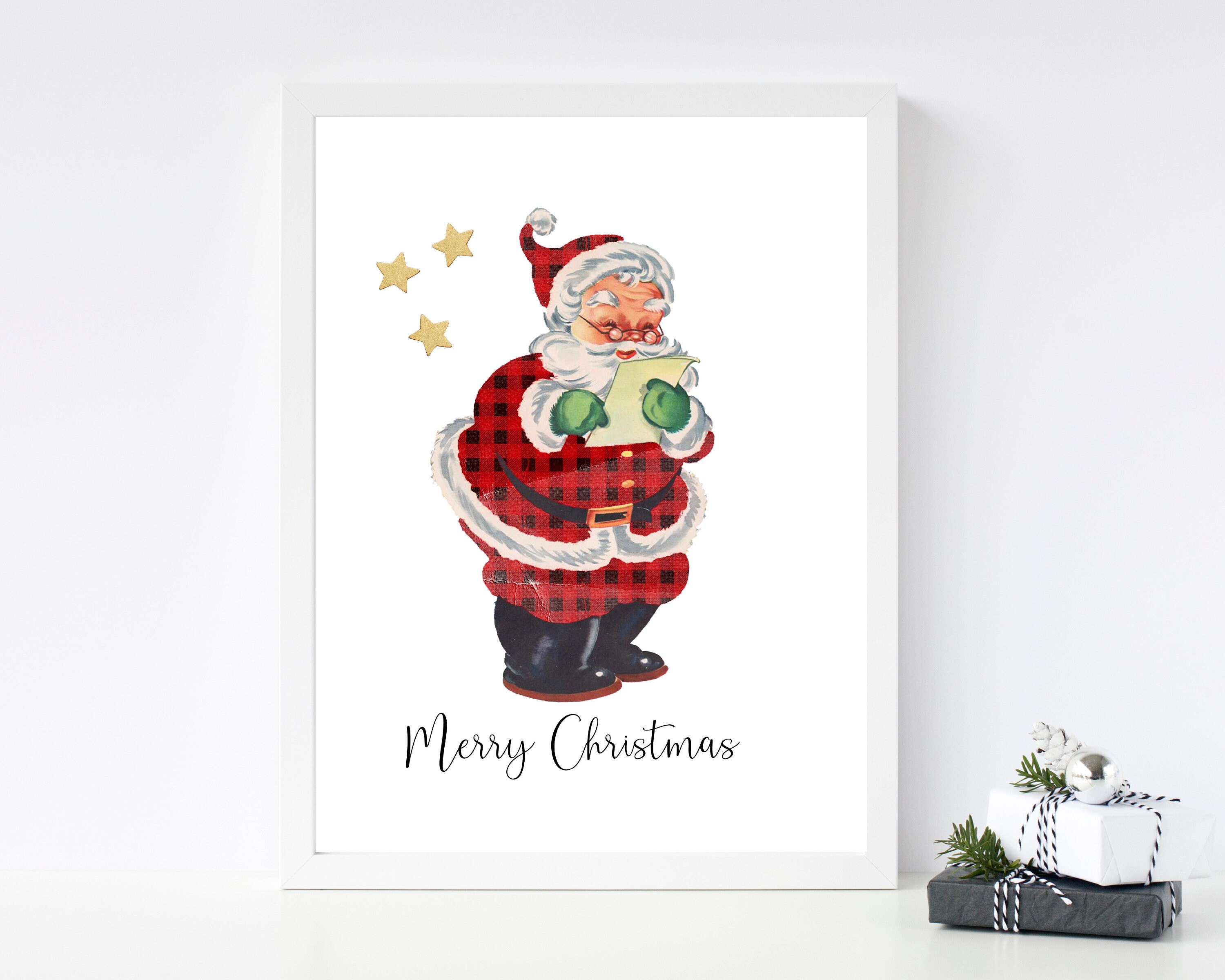 Santa Printable Wall Art Print Vintage Santa Wall Art Santa Etsy