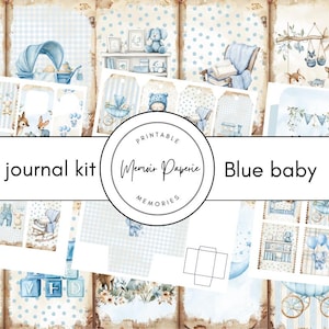 Zestaw do pisania dziennika „Blue Baby Elephant Junk Journal”: materiały do druku (do pobrania w wersji cyfrowej)
