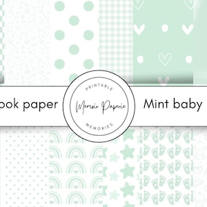 Papel de scrapbooking verde menta para bebé, papel estampado verde menta para bebé, papel de scrapbooking de menta imprimible, papel de scrapbooking verde menta para bebé recién nacido