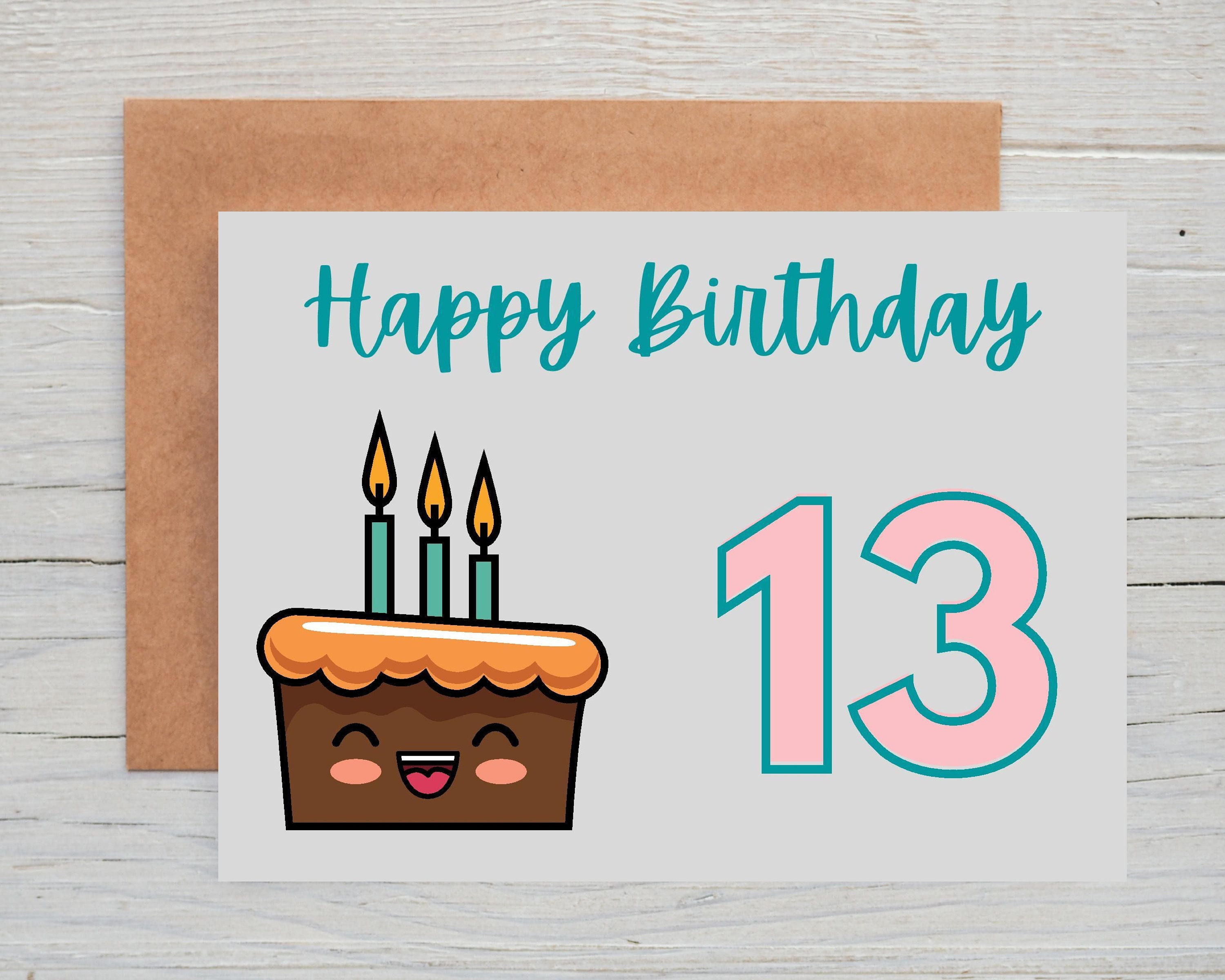 Kawaii Happy 13th Birthday Girl Card 13 Year Old Kawaii Etsy