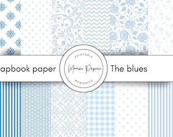 Papel digital azul para álbum de recortes: páginas imprimibles de 30 x 30 cm (descarga digital)