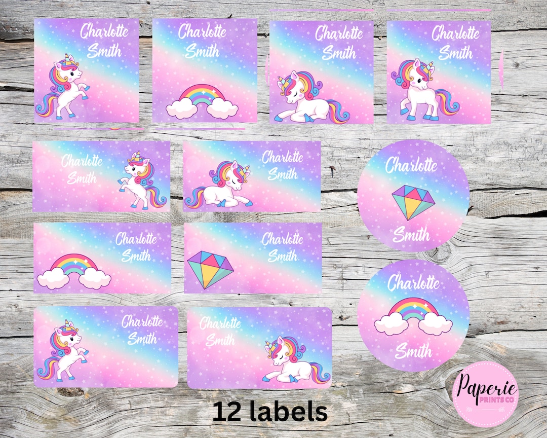 Unicorn School Name Labels, Unicorn School Name Tags, Back to School ...