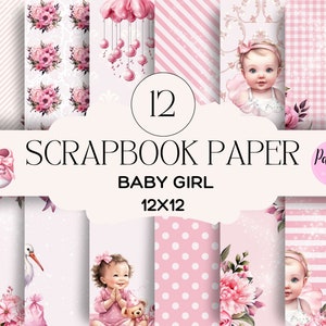 Baby girl scrapbooking paper digital paper baby girl printable scrapbook paper pink scrapbook paper