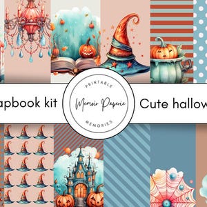 Cute halloween scrapbook kit printable, Halloween scrapbook paper and embellishments, Cute halloween scrapbook kit digital