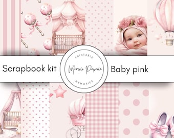 Pastel Pink Baby Girl Scrapbook Kit: Printable Journal Embellishments (PDF & JPEG Digital Download)