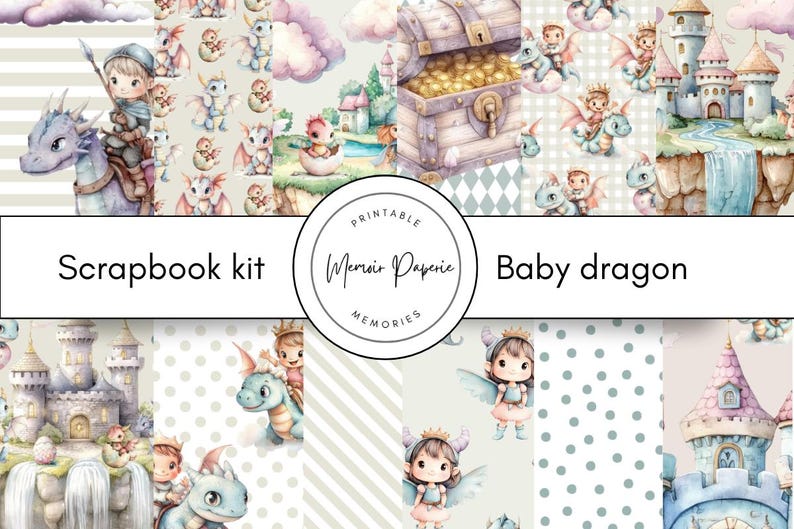 Baby Dragon Scrapbook Kit: Printable Paper & Embellishments (digital ...
