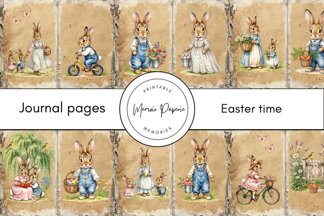 Easter Bunny Junk Journal Pages: Printable Digital Collage (8.5x11 ...
