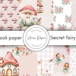 Papiers à motifs pour scrapbooking jardin féerique secret, motifs imprimables jardin féerique, papiers numériques pour scrapbooking fée fille et scrapbooking fée fille