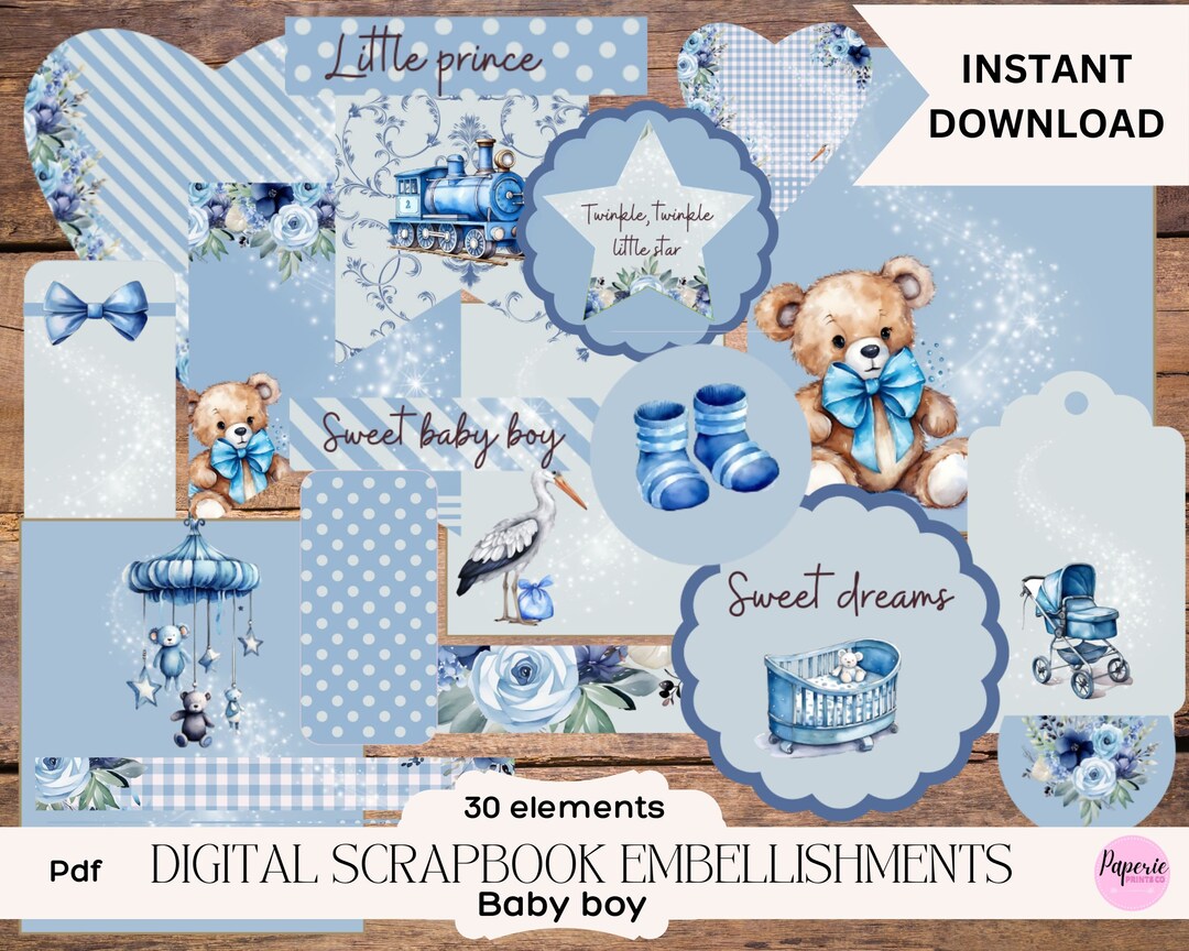 Baby Scrapbook Embellishments Digital Embellishments Digital Scrapbooking Elements Baby Boy