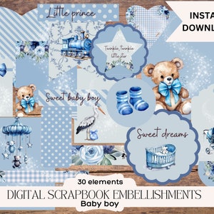 Baby scrapbook embellishments digital embellishments digital scrapbooking elements baby boy scrapbook stickers