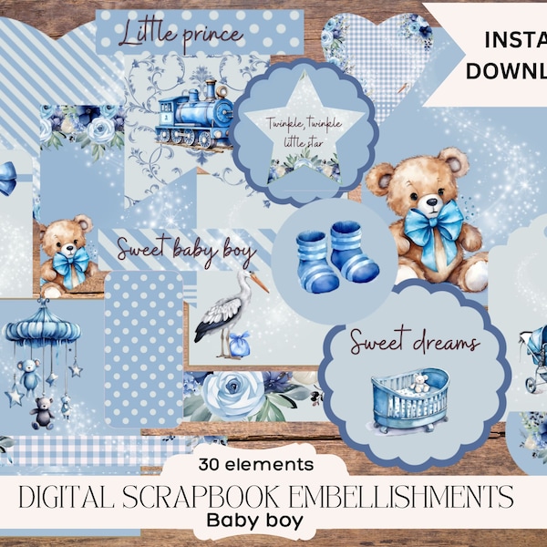 Baby scrapbook embellishments digital embellishments digital scrapbooking elements baby boy scrapbook stickers