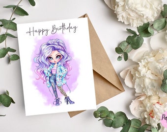 Girl, friend, niece, granddaughter birthday card digital, Cute girls birthday card printable, Sassy girl birthday card