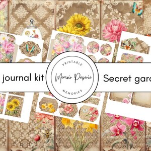 Secret garden floral junk journal kit, Floral junk journal pages and ephemera, Garden junk journal kit printable, Colourful floral journal