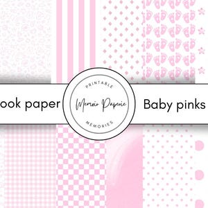 Papel para álbum de recortes de color rosa bebé, papel estampado de color rosa para niña, papel imprimible para álbum de recortes de color rosa bebé, papel para álbum de recortes de color rosa para niña recién nacida