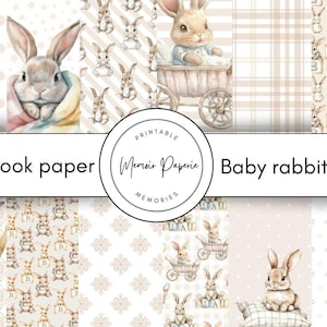 Papel digital para álbum de recortes de conejos bebés, patrones imprimibles de conejos bebés, patrones de papel para álbum de recortes de conejos bebés, papel para bebé conejo
