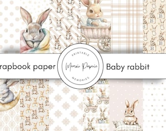 Baby Rabbit Scrapbook Paper: 12 Printable Patterns (Digital Download)