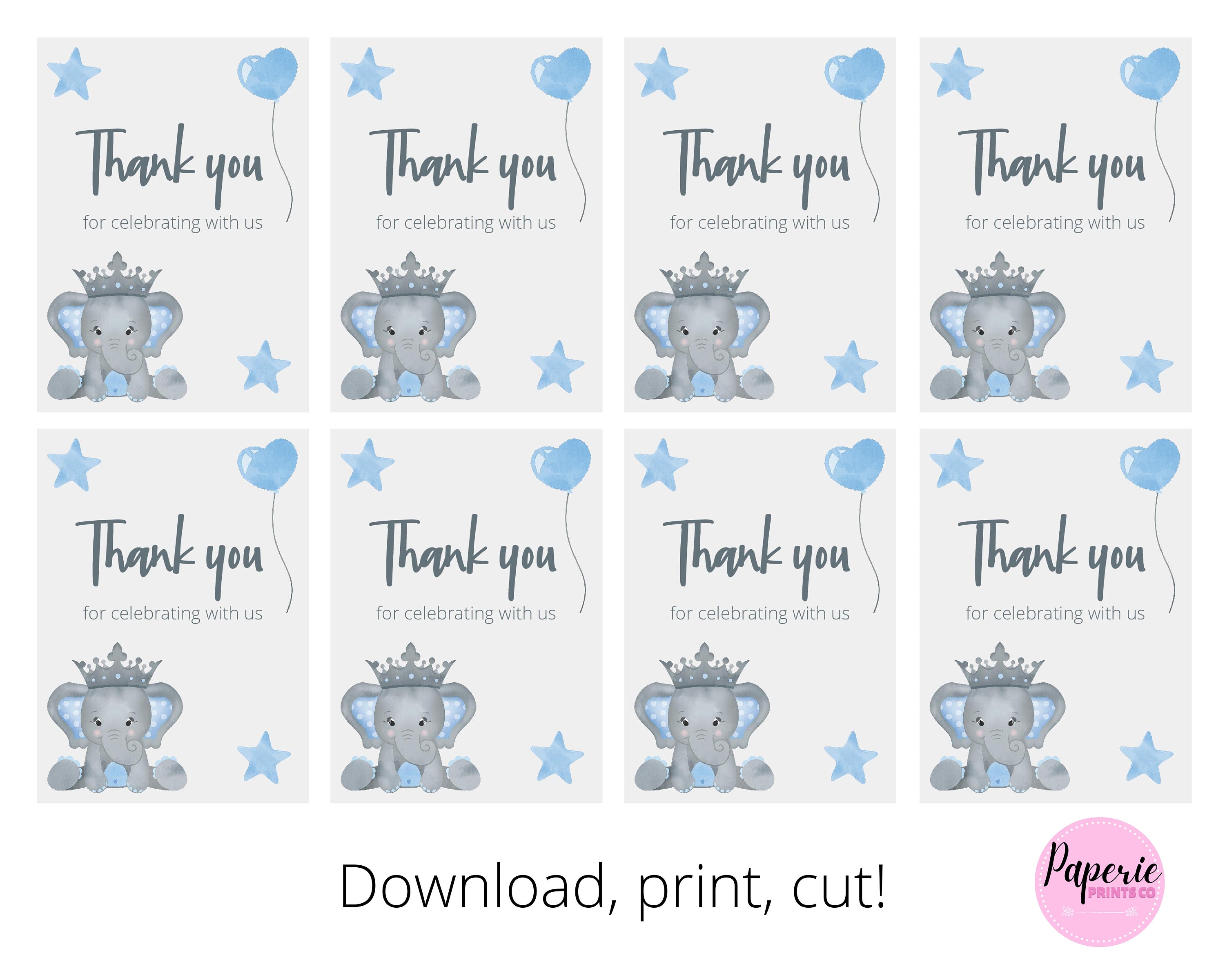 Baby boy elephant thank you tags Printable baby shower gift Etsy
