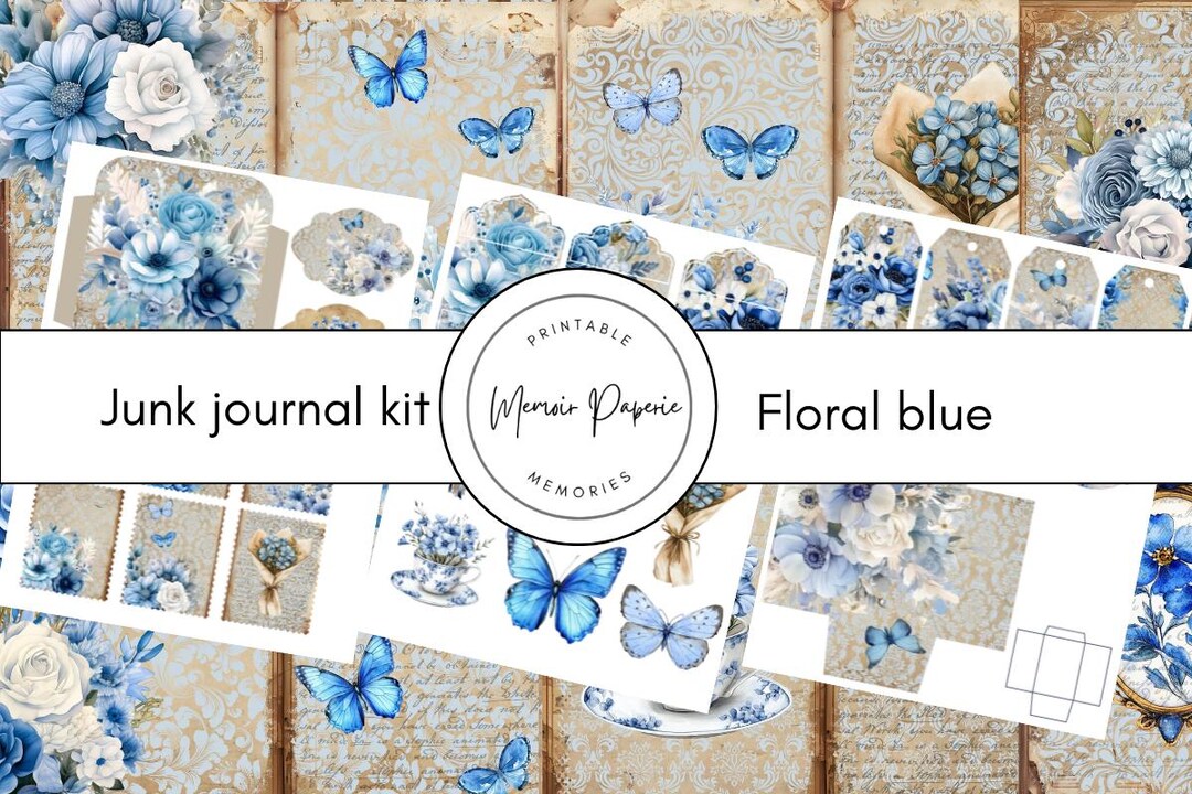 Blue Floral Junk Journal Kit: Printable Ephemera & Pages (digital ...