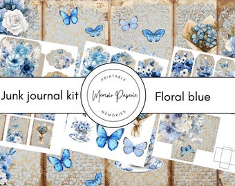 Blue Floral Junk Journal Kit: Printable Ephemera & Pages (Digital Download)