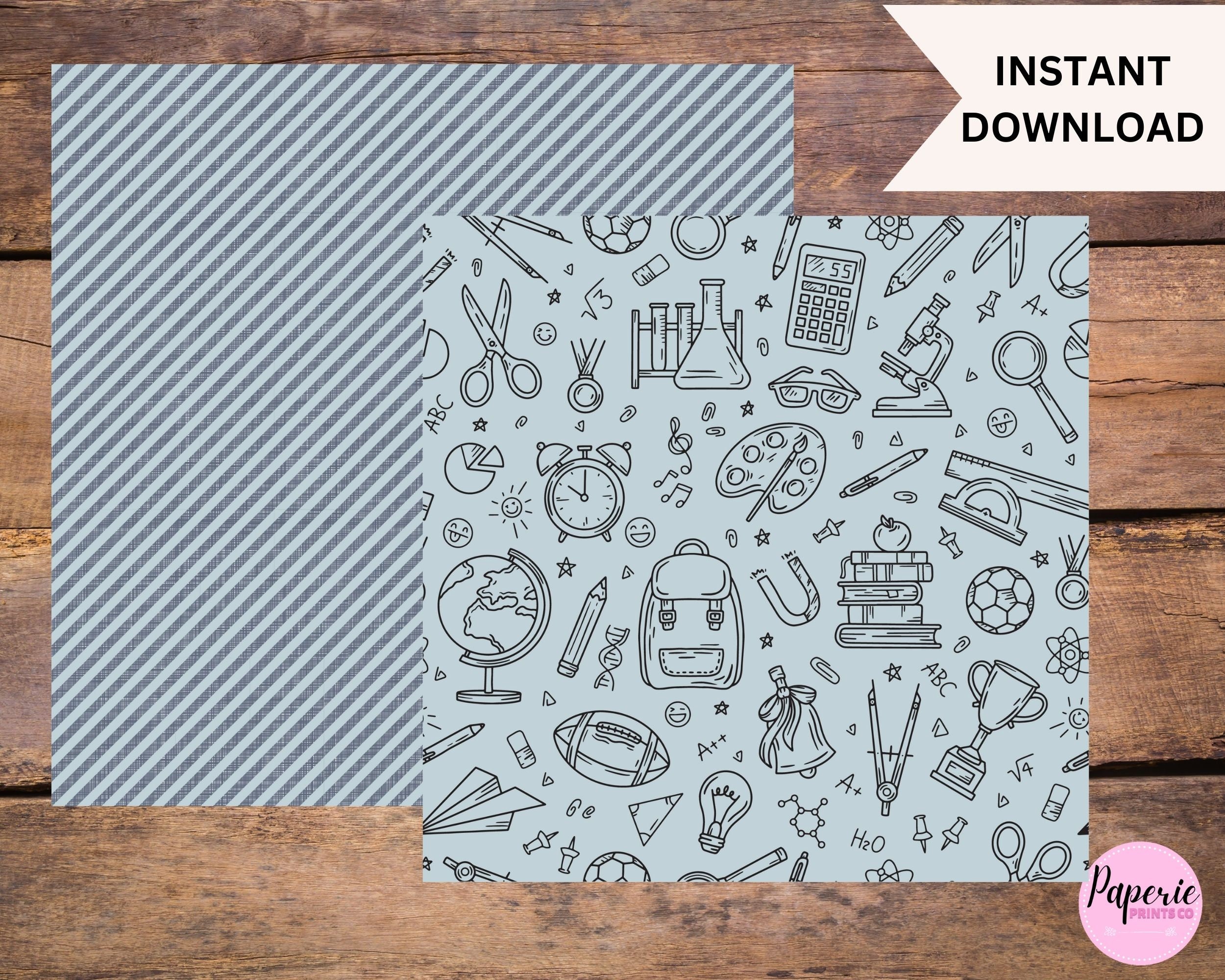 School Scrapbook Paper Kit Digital Back to School Scrapbook Kit