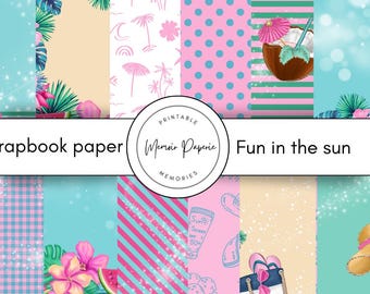 Scrapbookpapier zomer: ontwerpen voor strand- en zwembadfeesten (digitale download, 12 jpg-pagina's)