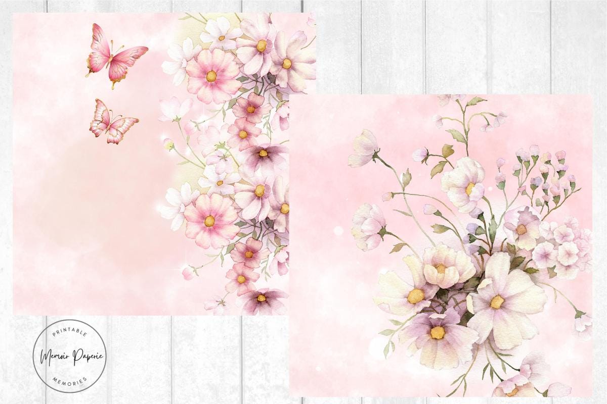 Pink Paper Patterns Floral Pink Paper Patterns: Scrapbook Paper (digital Download, 12x12 ...