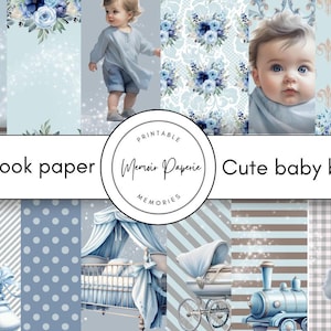 Papel de álbum de recortes para bebé niño, papel digital imprimible para bebé niño, patrones para bebé niño, paquete de papel digital jpeg
